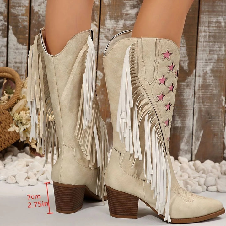 Johanna | Damen Westernstiefel mit Fransen Sternstickerei weiter Schaft 2