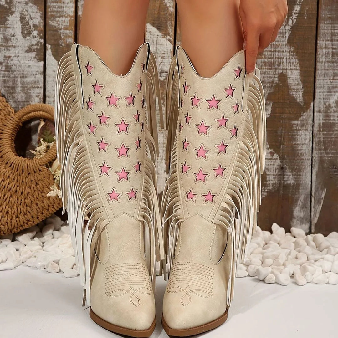 Johanna | Damen Westernstiefel mit Fransen Sternstickerei weiter Schaft 3