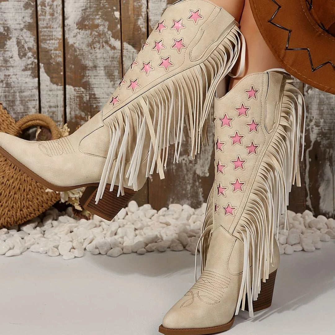 Johanna | Damen Westernstiefel mit Fransen Sternstickerei weiter Schaft 5