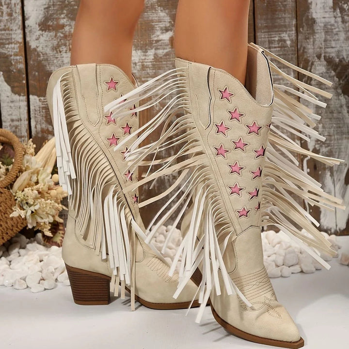 Johanna | Damen Westernstiefel mit Fransen Sternstickerei weiter Schaft 7
