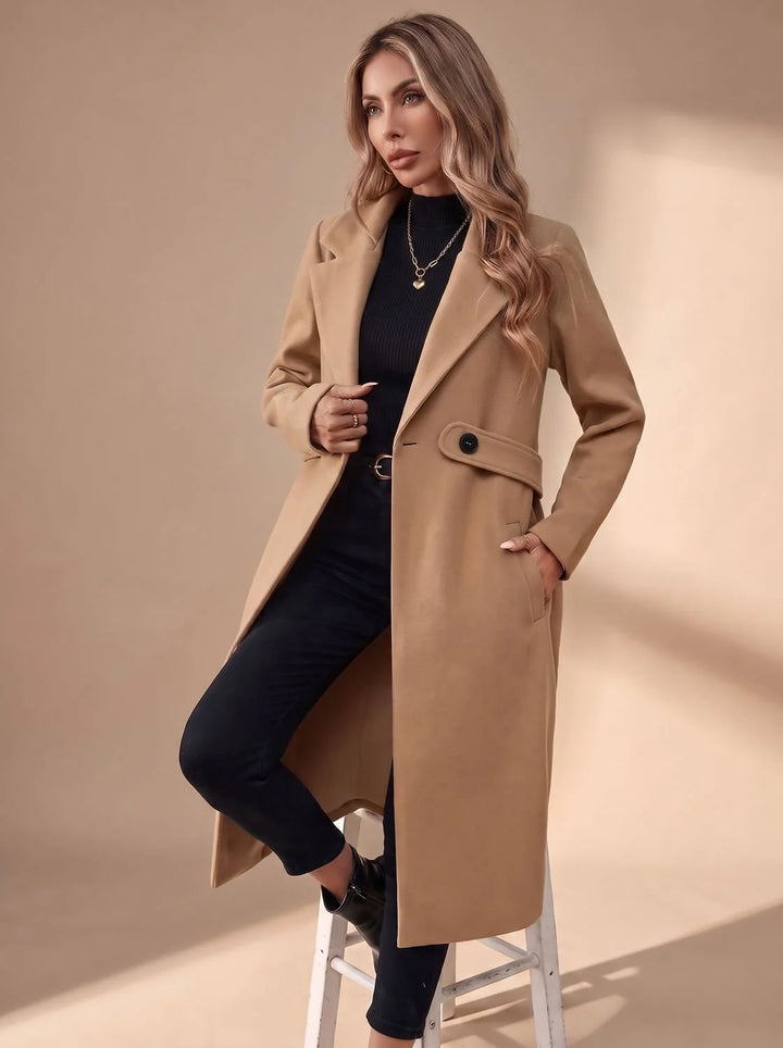 Katharina | Damen Langer Eleganter Wintermantel mit Revers und Seitentaschen 0