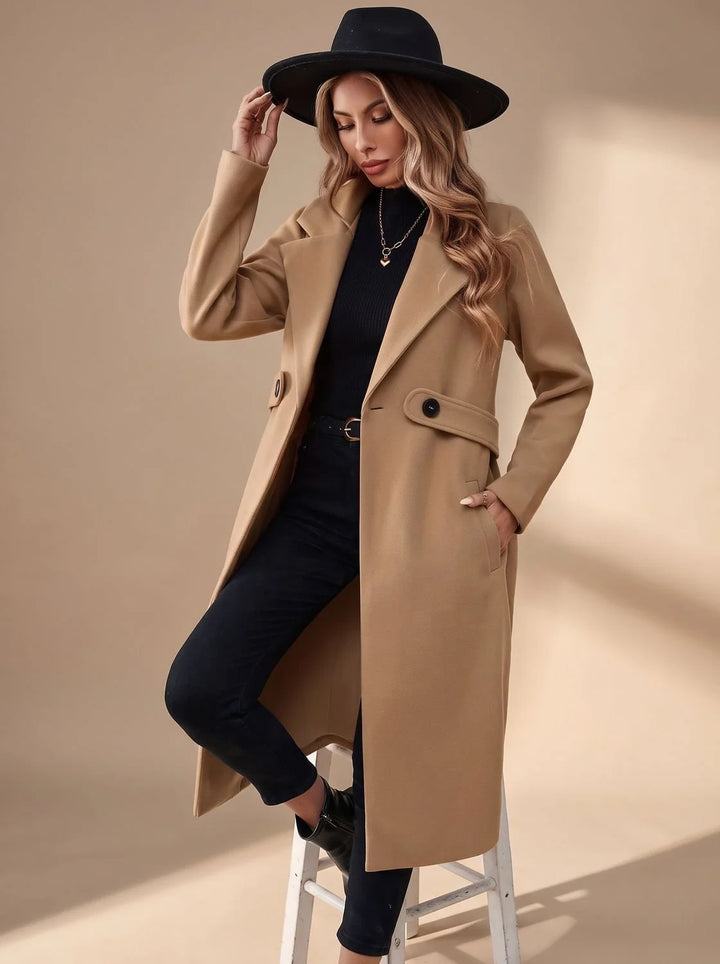 Katharina | Damen Langer Eleganter Wintermantel mit Revers und Seitentaschen 1