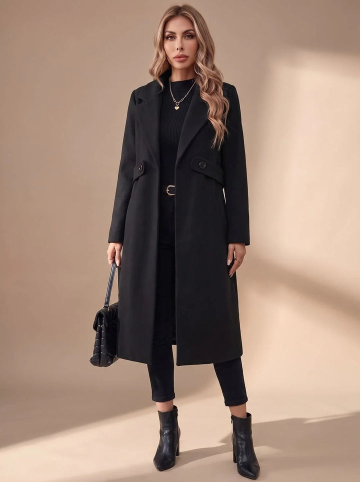 Katharina | Damen Langer Eleganter Wintermantel mit Revers und Seitentaschen 4