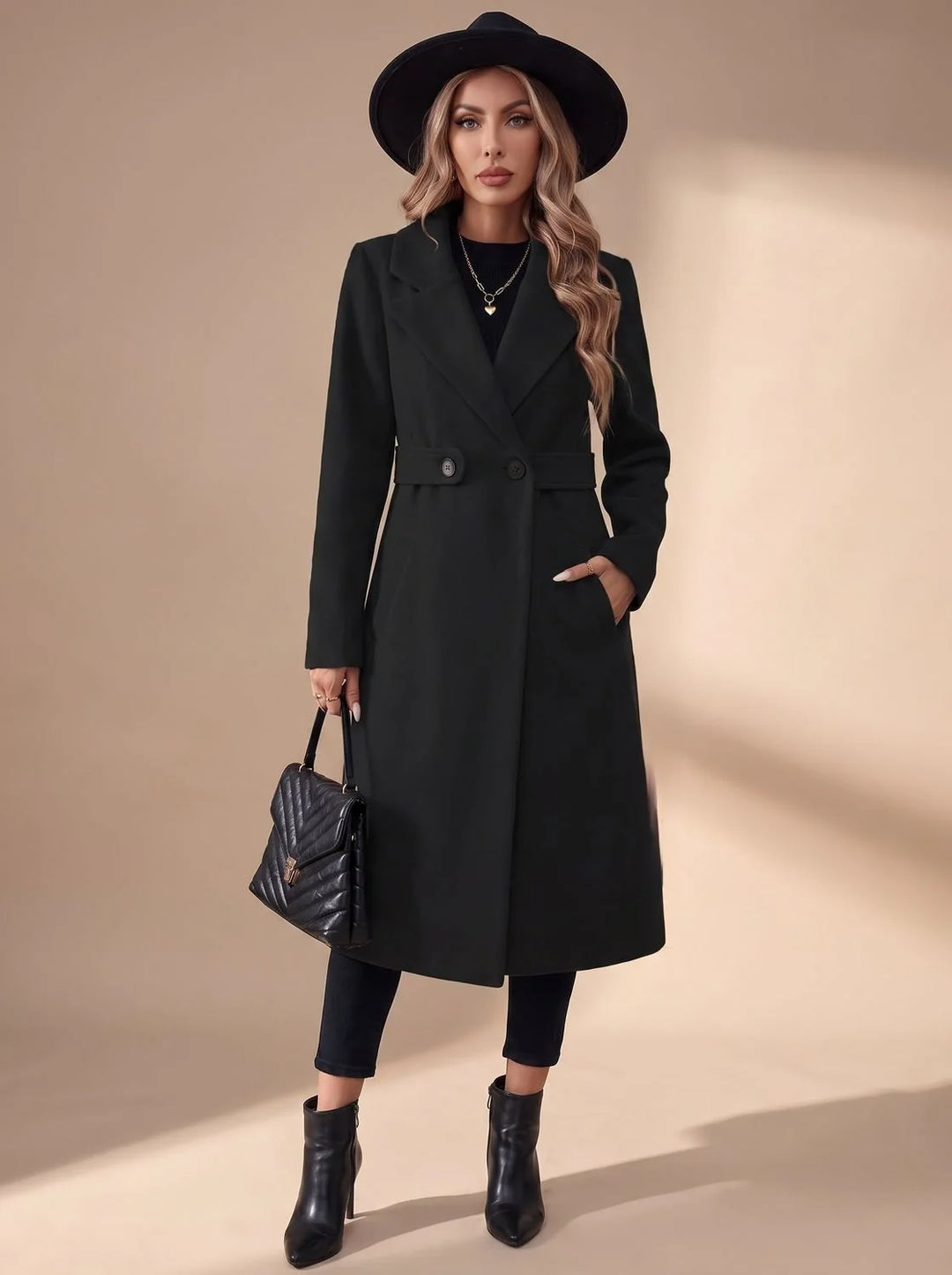 Katharina | Damen Langer Eleganter Wintermantel mit Revers und Seitentaschen 6