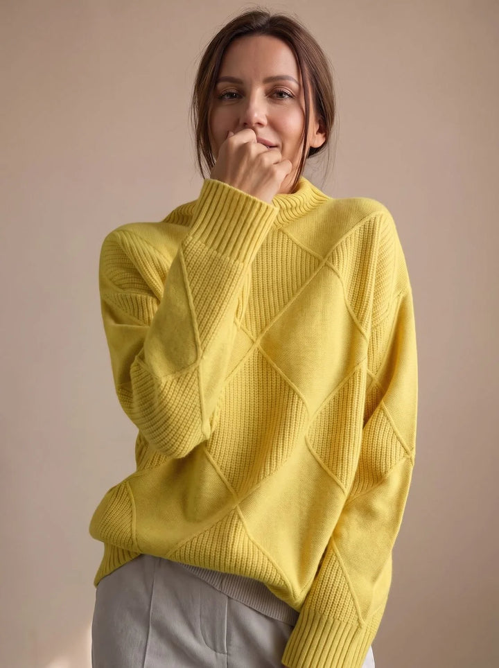 Katharina | Damen Rollkragenpullover mit geometrischem Strickmuster Langarm 12