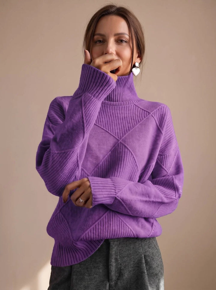 Katharina | Damen Rollkragenpullover mit geometrischem Strickmuster Langarm 3