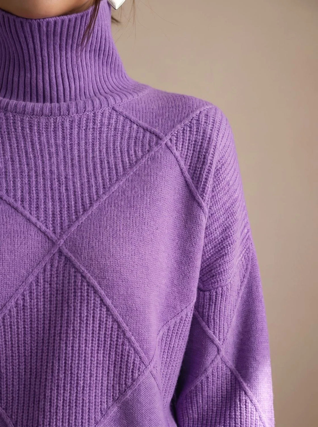Katharina | Damen Rollkragenpullover mit geometrischem Strickmuster Langarm 4