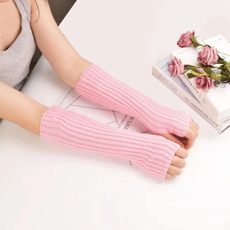 Lange fingerlose Strickhandschuhe (30 cm) 0