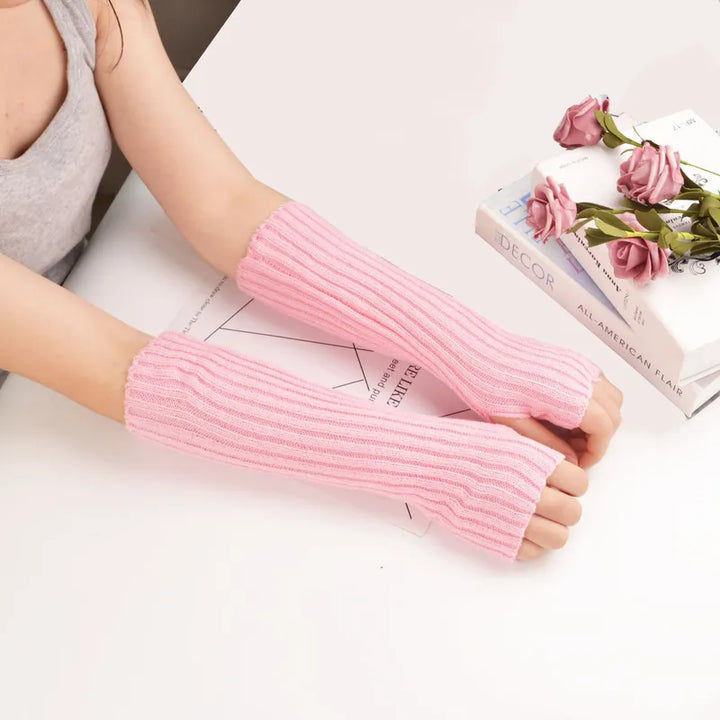 Lange fingerlose Strickhandschuhe (30 cm) 0