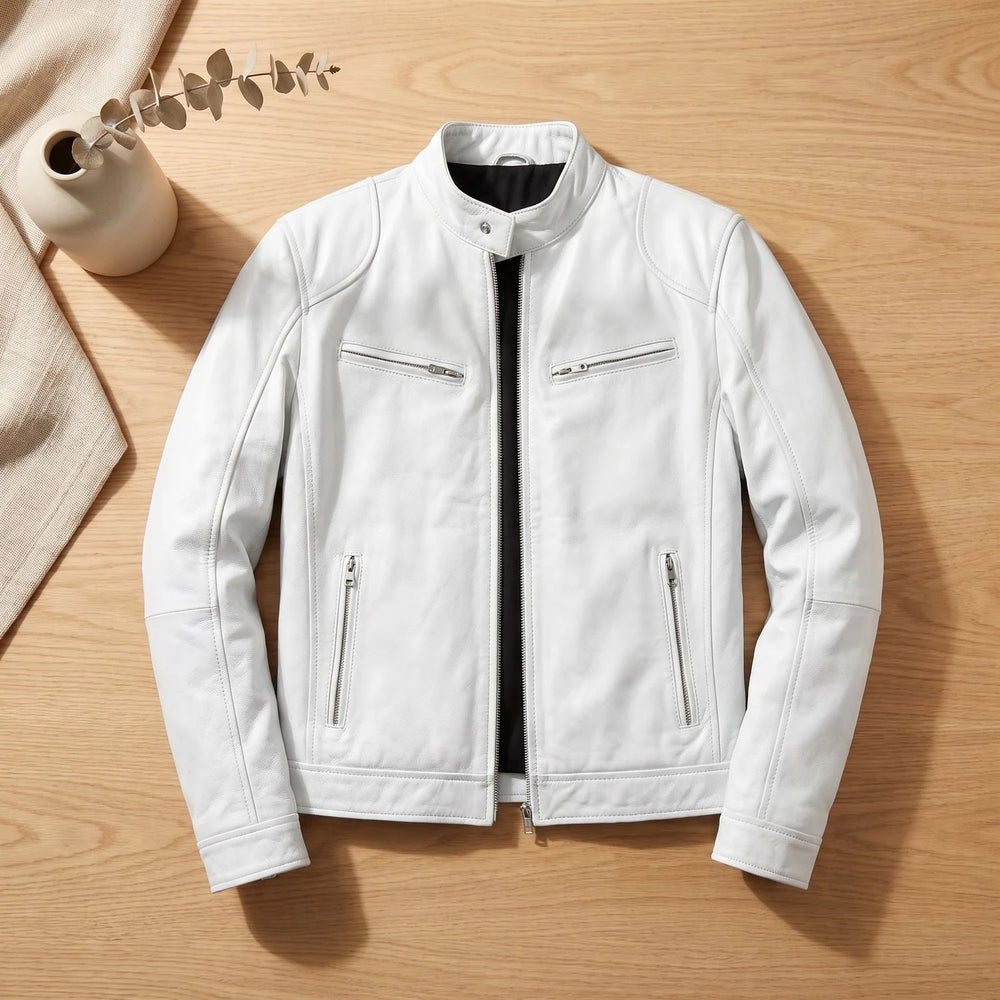 Leon | Herren Lederjacke Biker-Stil Stehkragen Reißverschluss Winterjacke 1