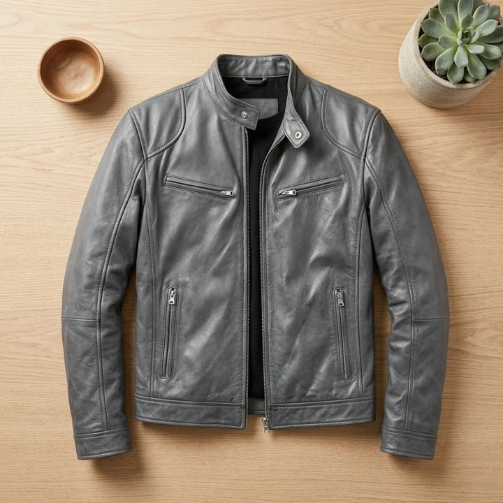 Leon | Herren Lederjacke Biker-Stil Stehkragen Reißverschluss Winterjacke 3