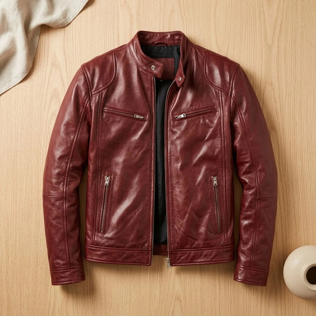 Leon | Herren Lederjacke Biker-Stil Stehkragen Reißverschluss Winterjacke 4
