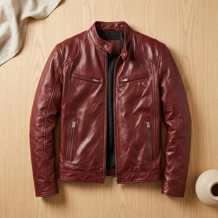Leon | Herren Lederjacke Biker-Stil Stehkragen Reißverschluss Winterjacke 4