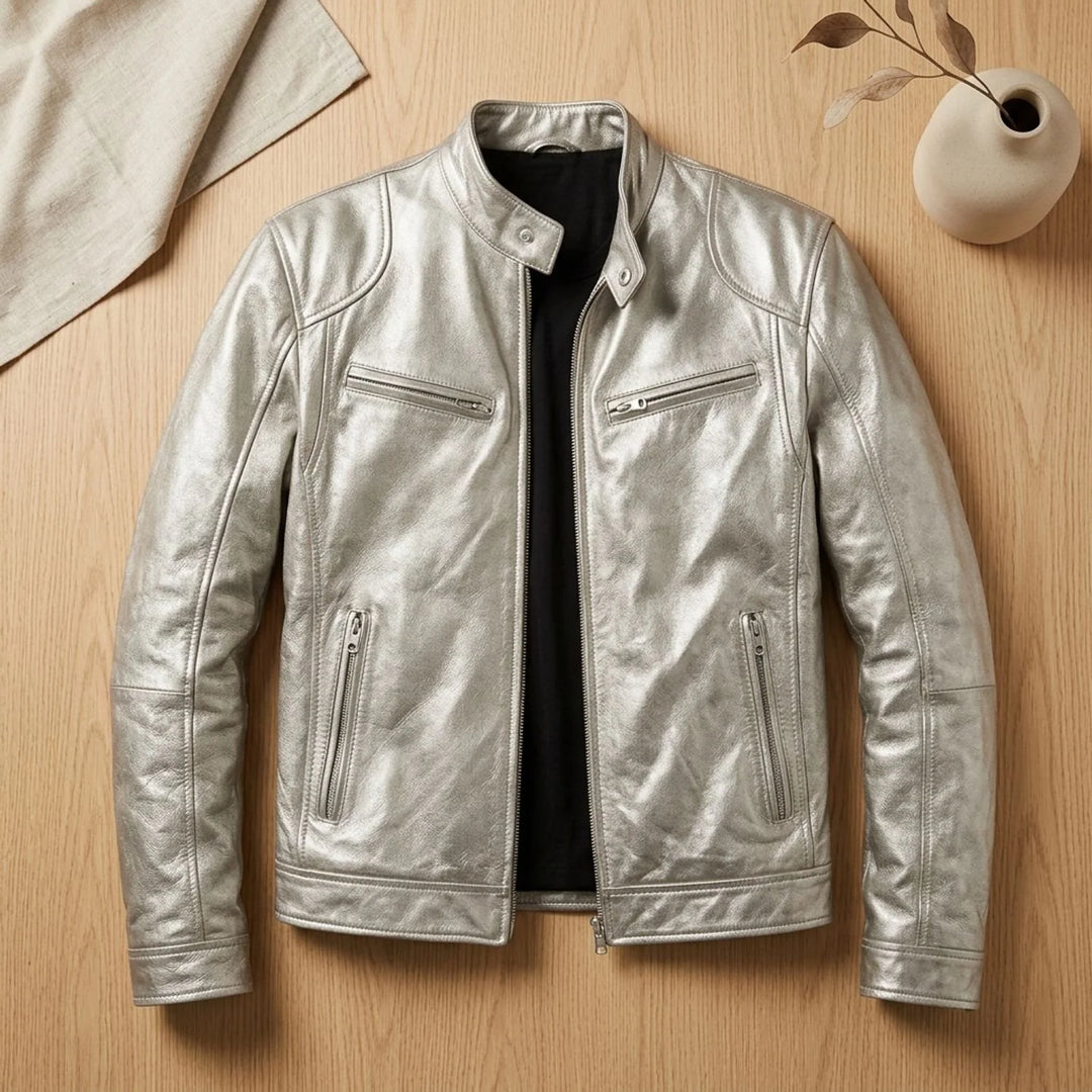 Leon | Herren Lederjacke Biker-Stil Stehkragen Reißverschluss Winterjacke 5