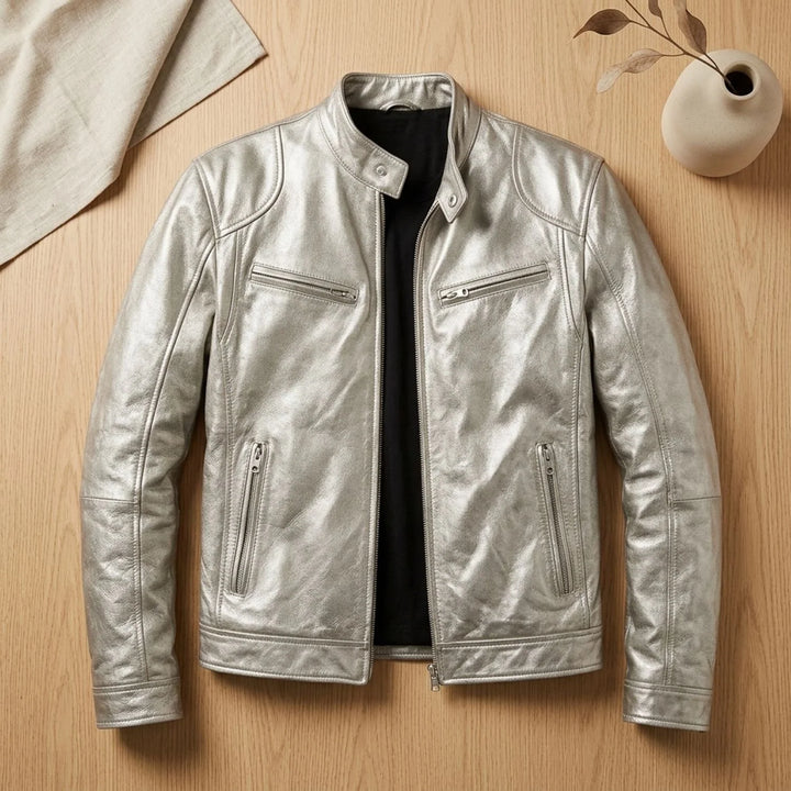 Leon | Herren Lederjacke Biker-Stil Stehkragen Reißverschluss Winterjacke 5