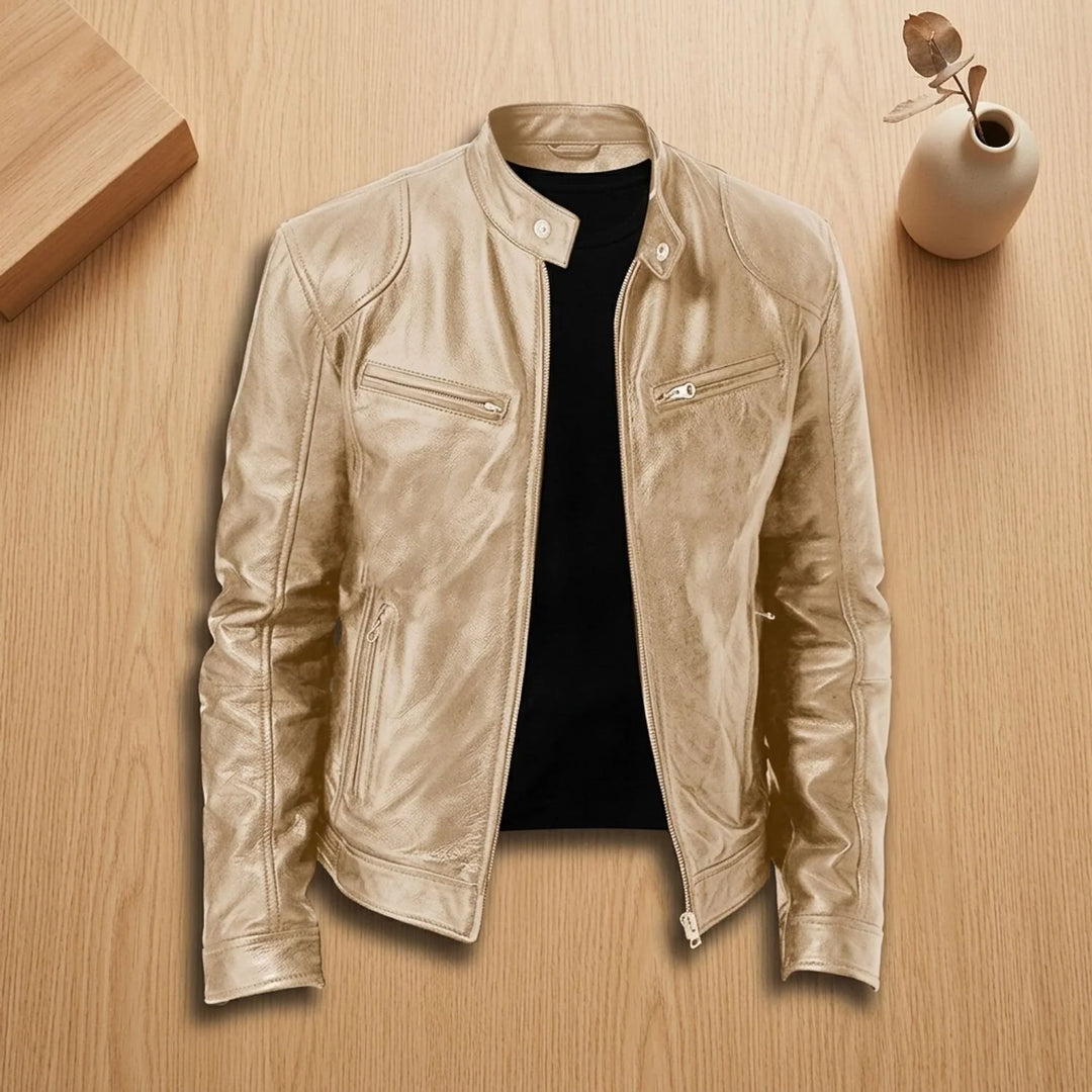 Leon | Herren Lederjacke Biker-Stil Stehkragen Reißverschluss Winterjacke 6