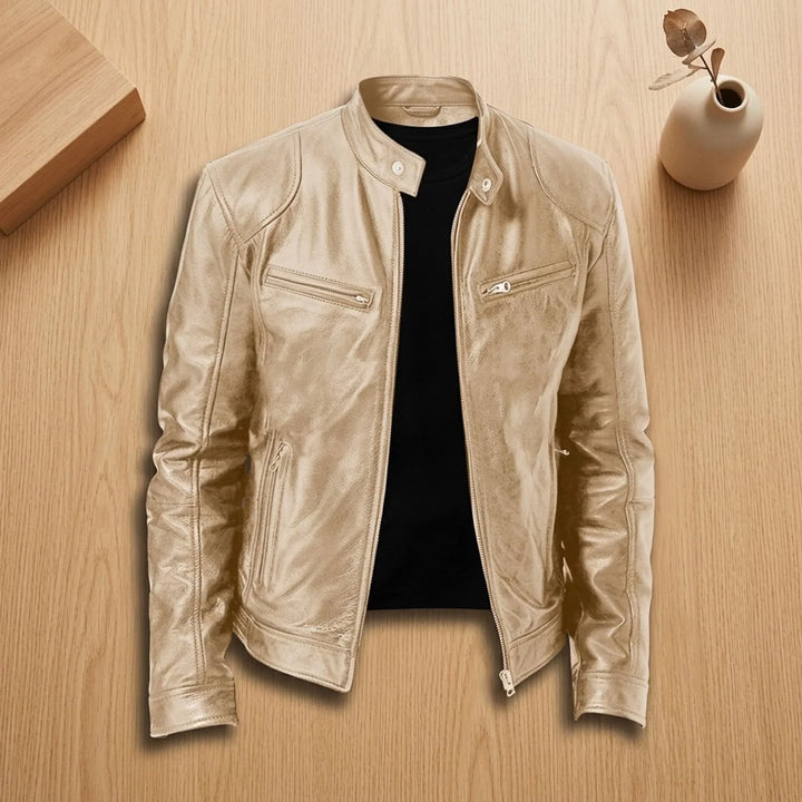 Leon | Herren Lederjacke Biker-Stil Stehkragen Reißverschluss Winterjacke 6