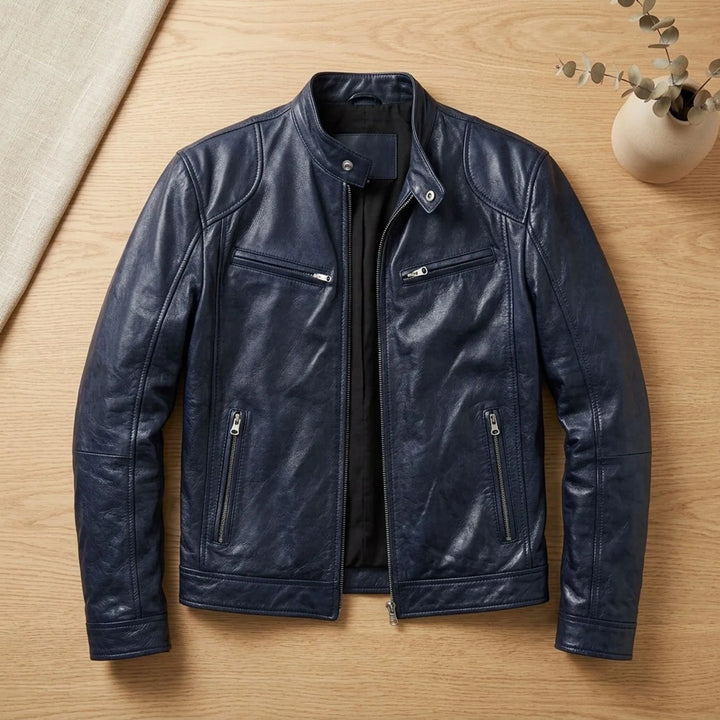Leon | Herren Lederjacke Biker-Stil Stehkragen Reißverschluss Winterjacke 8
