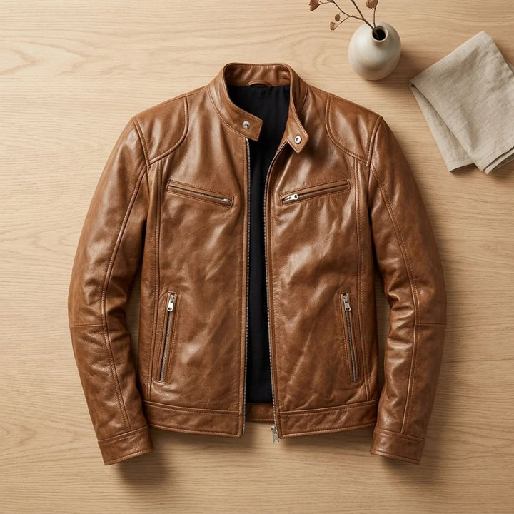Leon | Herren Lederjacke Biker-Stil Stehkragen Reißverschluss Winterjacke 9