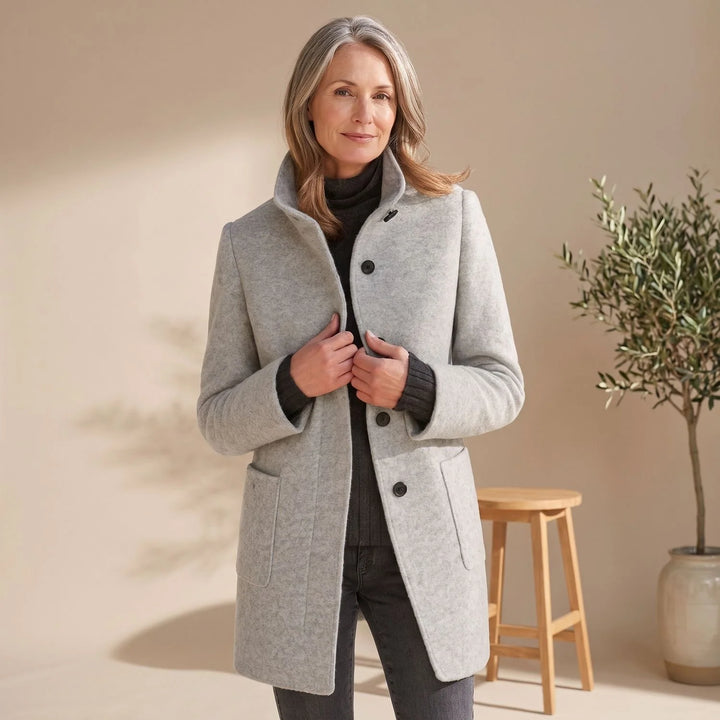 Leonie | Damen Wollmantel mit Stehkragen Knopfleiste Wintermantel 0