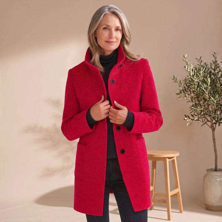 Leonie | Damen Wollmantel mit Stehkragen Knopfleiste Wintermantel 4