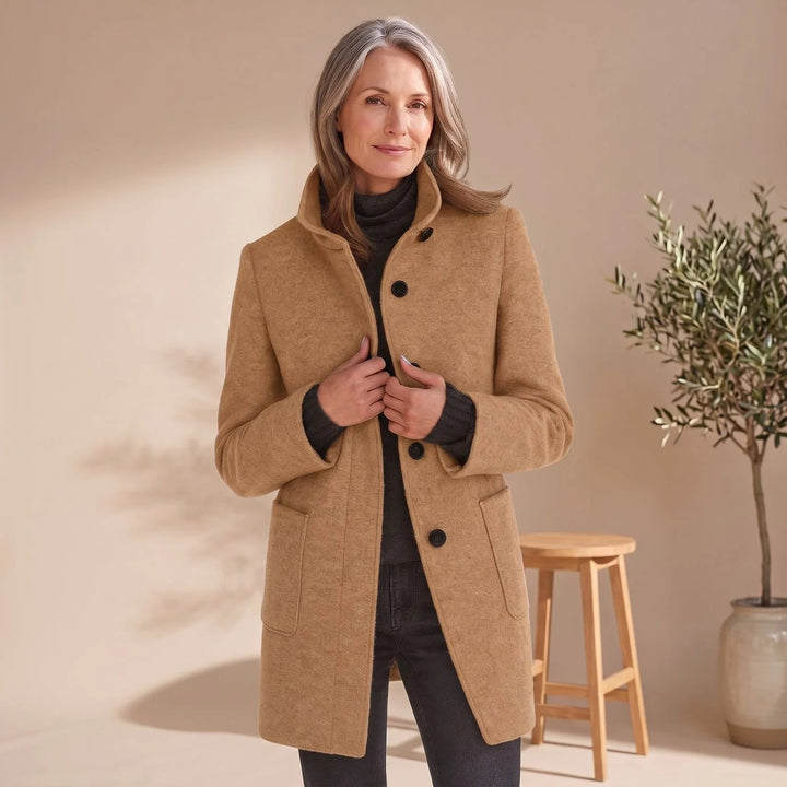 Leonie | Damen Wollmantel mit Stehkragen Knopfleiste Wintermantel 5