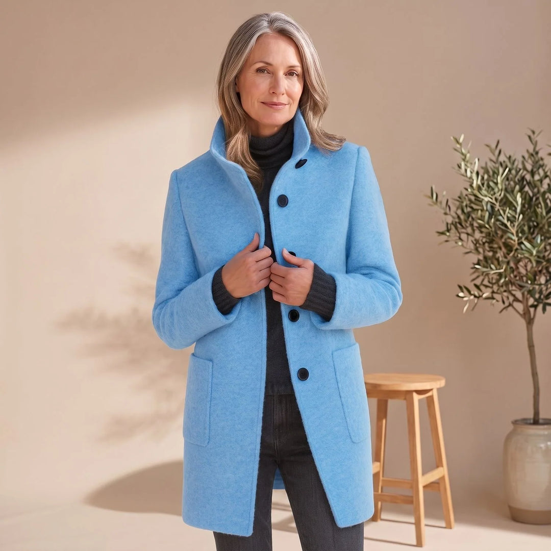 Leonie | Damen Wollmantel mit Stehkragen Knopfleiste Wintermantel 7