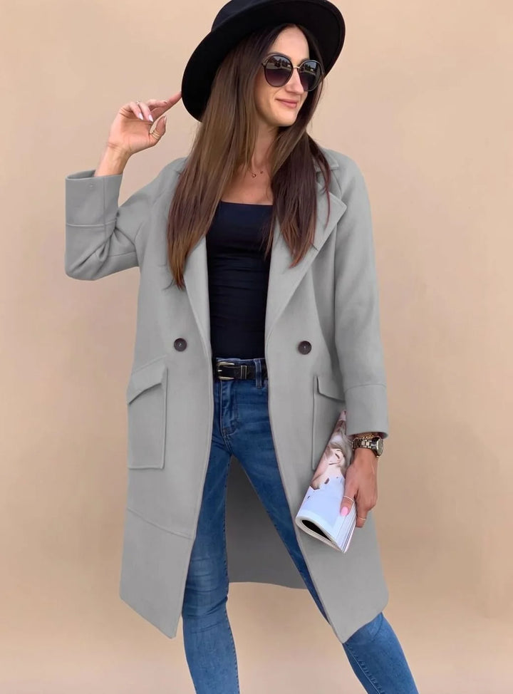 Marlene | Trenchcoat Damen Eleganter Zweireiher Mantel mit Reverskragen Taschen 0