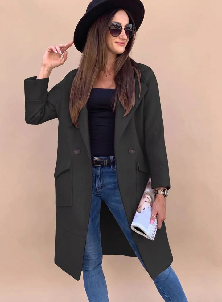 Marlene | Trenchcoat Damen Eleganter Zweireiher Mantel mit Reverskragen Taschen 10