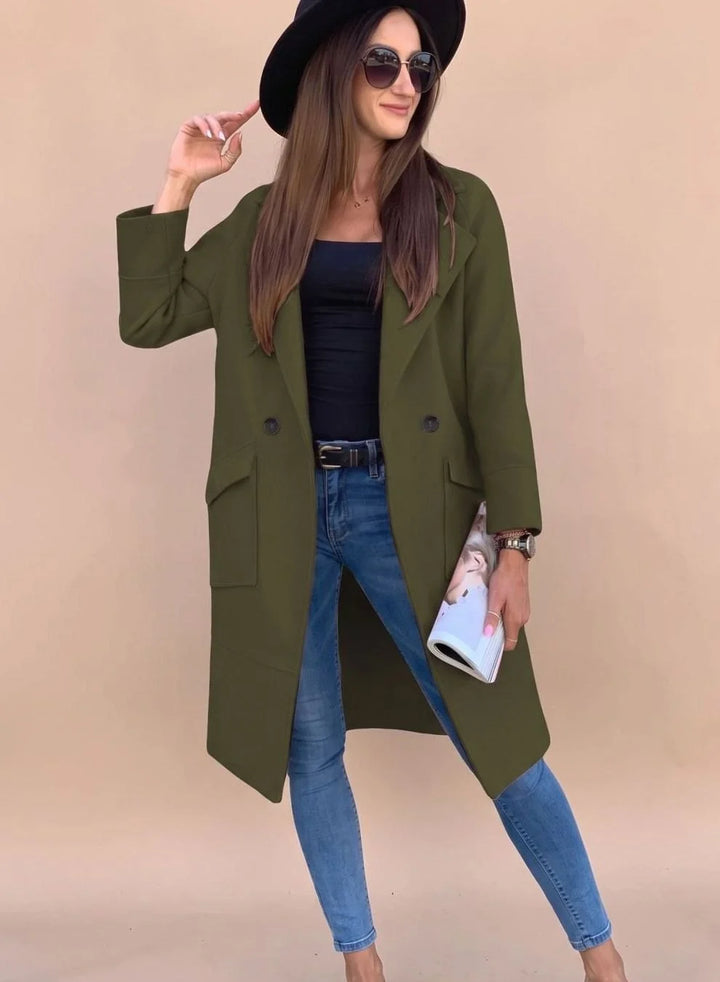 Marlene | Trenchcoat Damen Eleganter Zweireiher Mantel mit Reverskragen Taschen 2