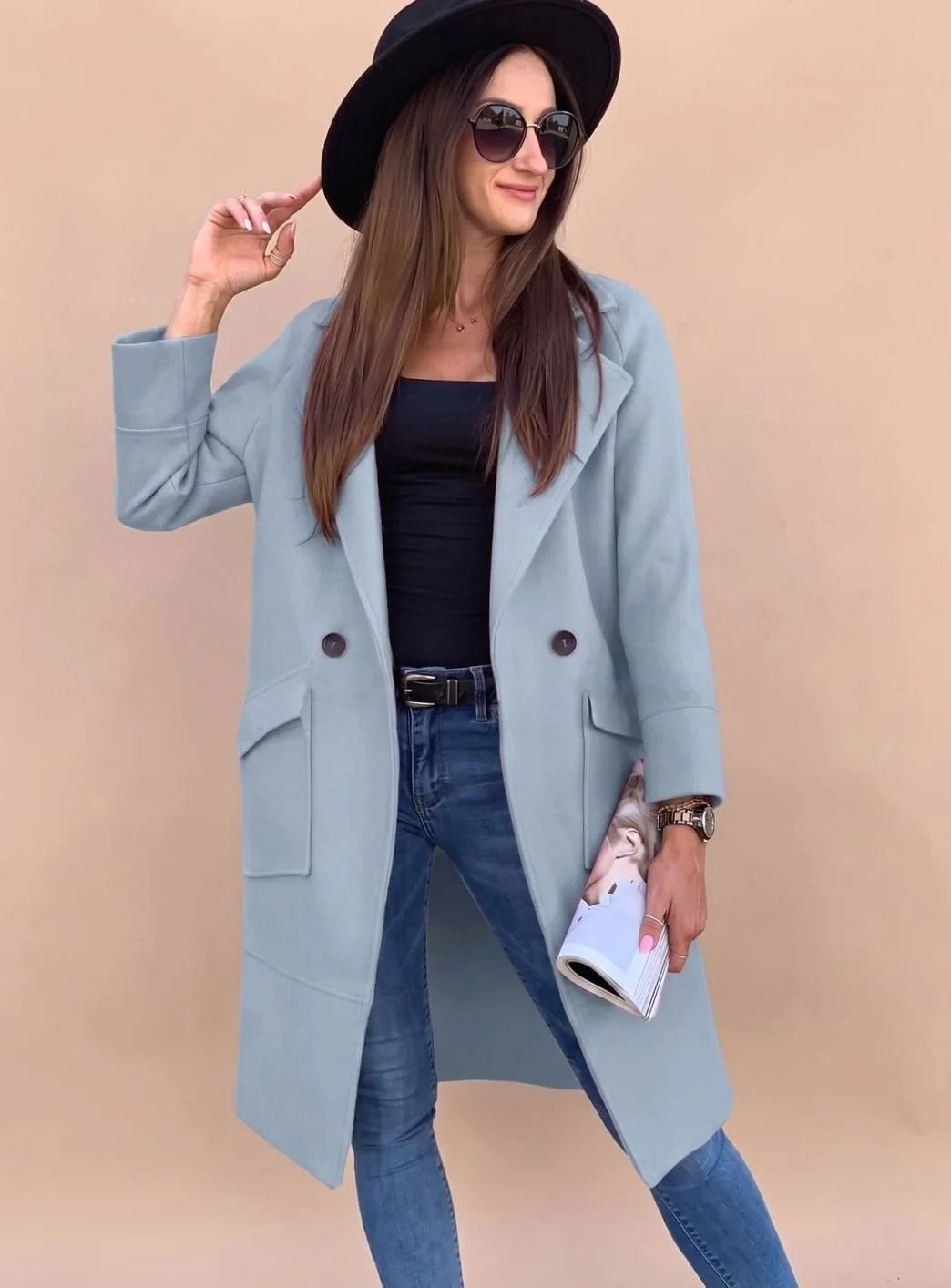 Marlene | Trenchcoat Damen Eleganter Zweireiher Mantel mit Reverskragen Taschen 4