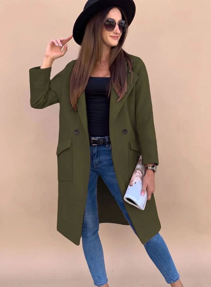 Marlene | Trenchcoat Damen Eleganter Zweireiher Mantel mit Reverskragen Taschen 5
