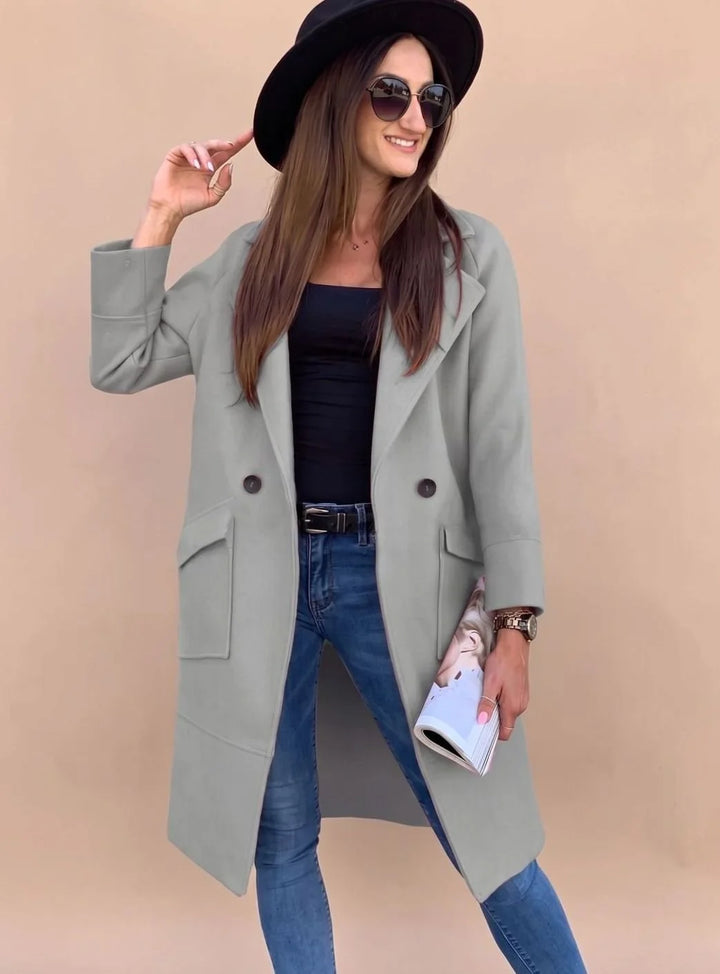 Marlene | Trenchcoat Damen Eleganter Zweireiher Mantel mit Reverskragen Taschen 7