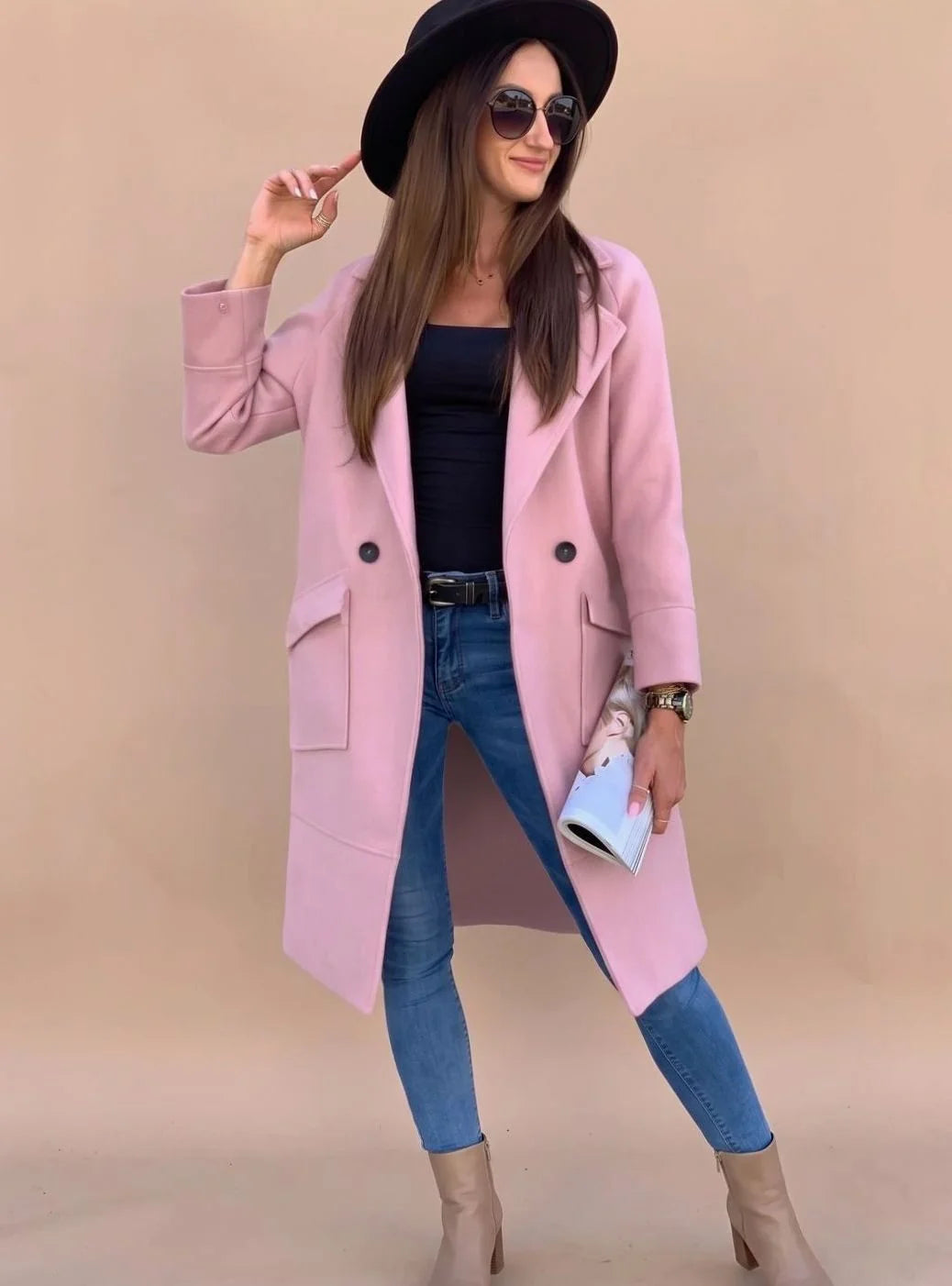 Marlene | Trenchcoat Damen Eleganter Zweireiher Mantel mit Reverskragen Taschen 8