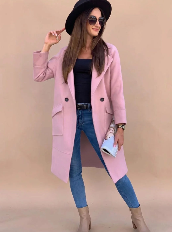Marlene | Trenchcoat Damen Eleganter Zweireiher Mantel mit Reverskragen Taschen 8