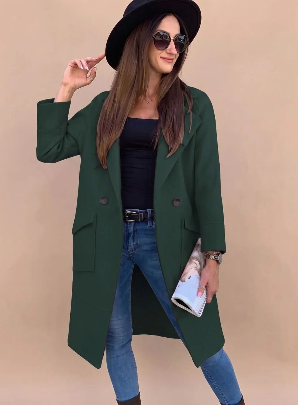 Marlene | Trenchcoat Damen Eleganter Zweireiher Mantel mit Reverskragen Taschen 9