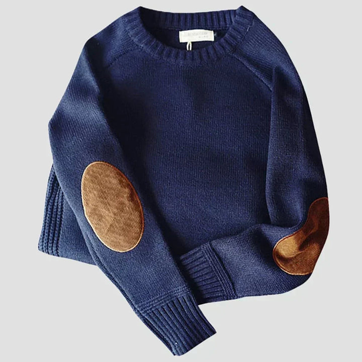 Men's Sweater with Elbow Patches - Classic Knitted Design for Winter Comfort and Style 2