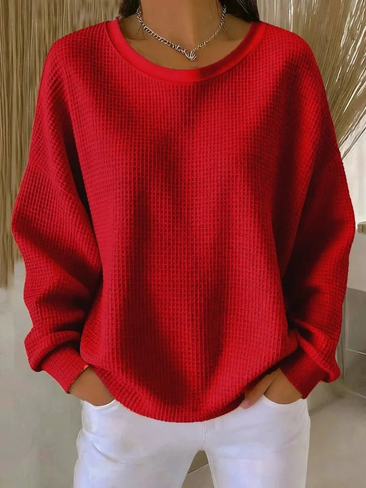 Mia | Damen Waffelstrick Oversize Langarm Rundhals Pullover 2