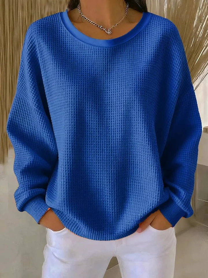Mia | Damen Waffelstrick Oversize Langarm Rundhals Pullover 5
