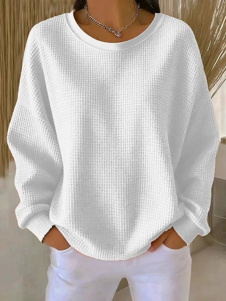 Mia | Damen Waffelstrick Oversize Langarm Rundhals Pullover 6