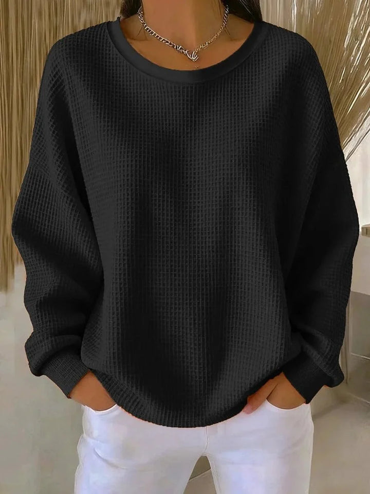 Mia | Damen Waffelstrick Oversize Langarm Rundhals Pullover 7