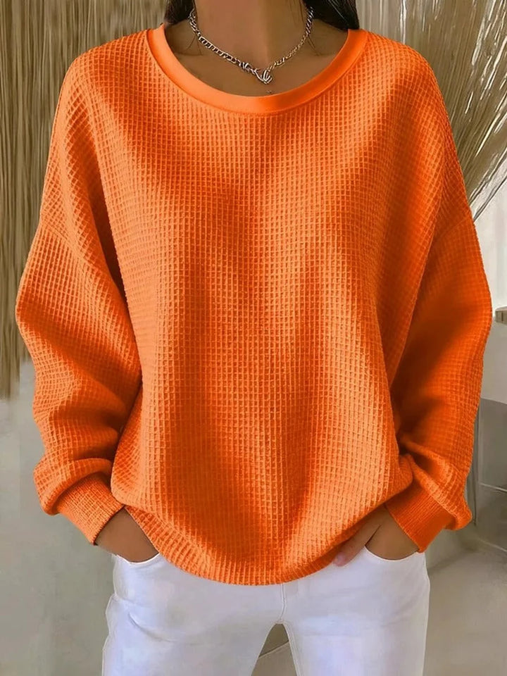 Mia | Damen Waffelstrick Oversize Langarm Rundhals Pullover 8