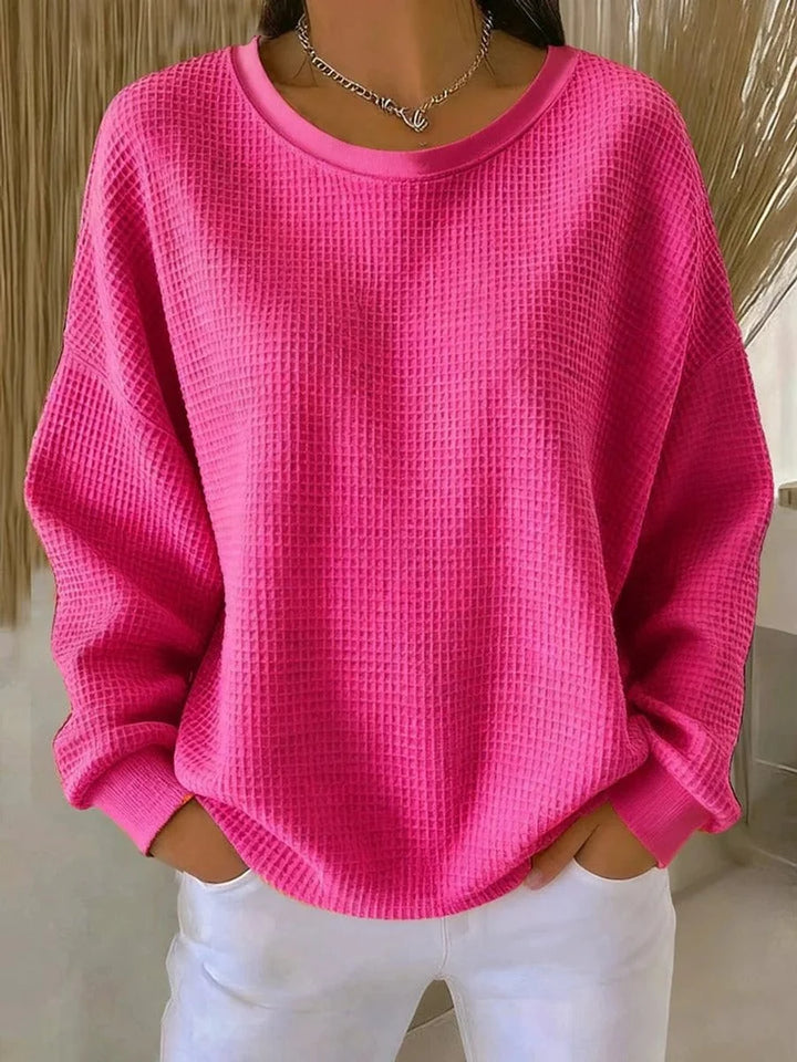 Mia | Damen Waffelstrick Oversize Langarm Rundhals Pullover 9