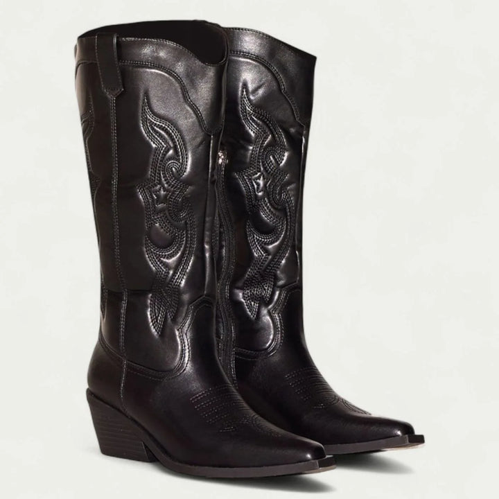 Nora | Damen Kniehohe Westernstiefel mit Spitzer Zehenpartie 0
