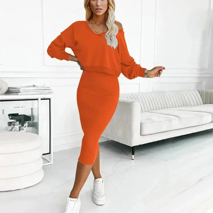 Nora | Damen Midikleid mit Sweatshirt-Oberteil figurbetontes Zweiteiler-Set 1