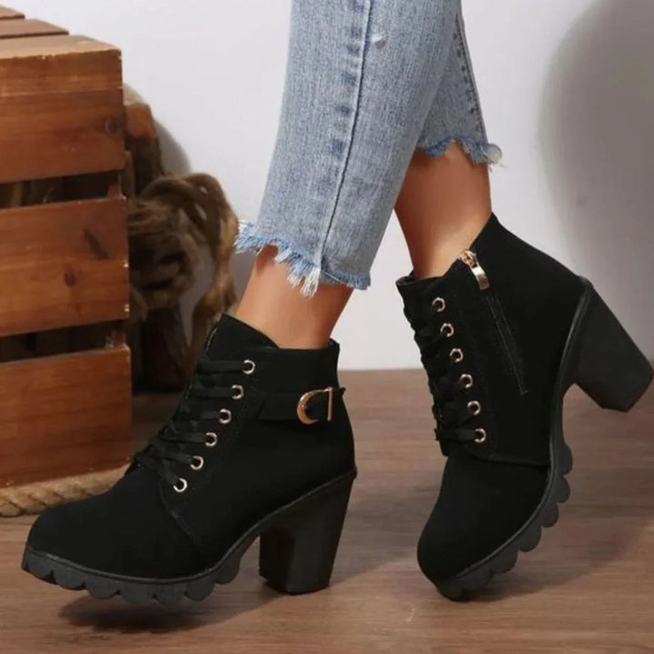 Nora | Damen Schnür-Stiefeletten mit Blockabsatz und Profilsohle 0