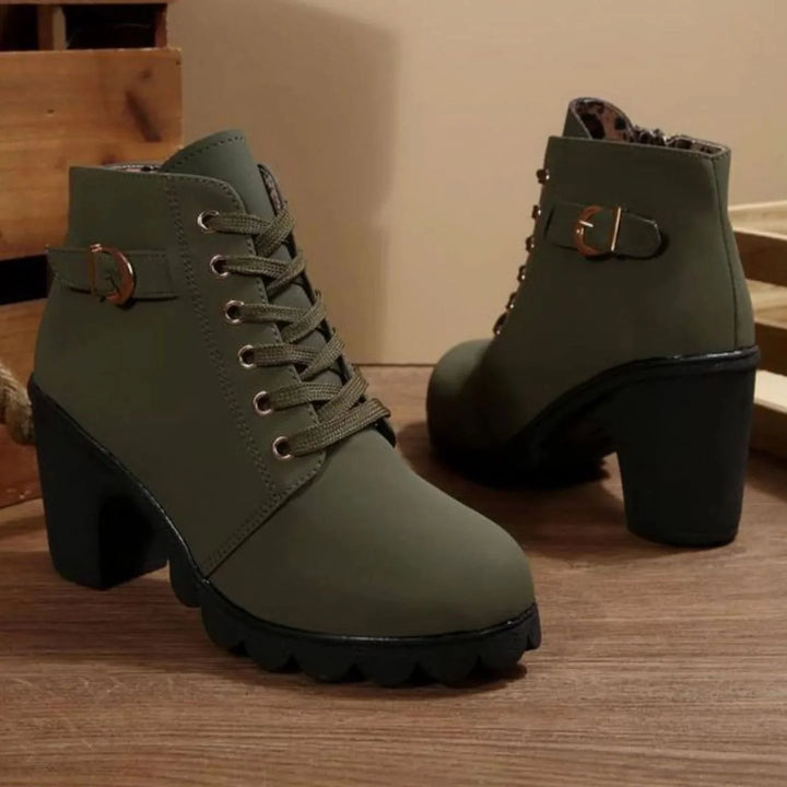 Nora | Damen Schnür-Stiefeletten mit Blockabsatz und Profilsohle 2