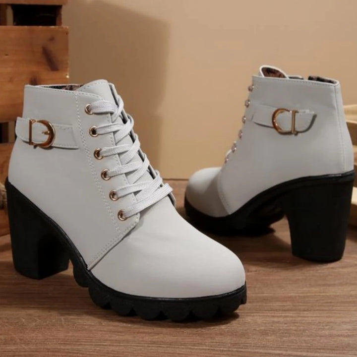 Nora | Damen Schnür-Stiefeletten mit Blockabsatz und Profilsohle 4