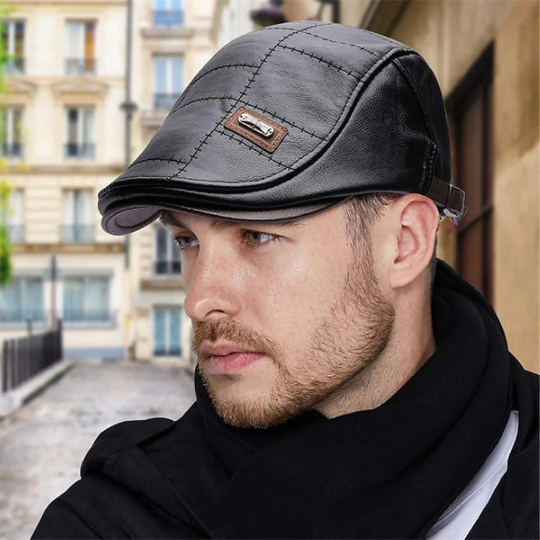 Retro Herren Lederbarett mit verstellbarem Band 1