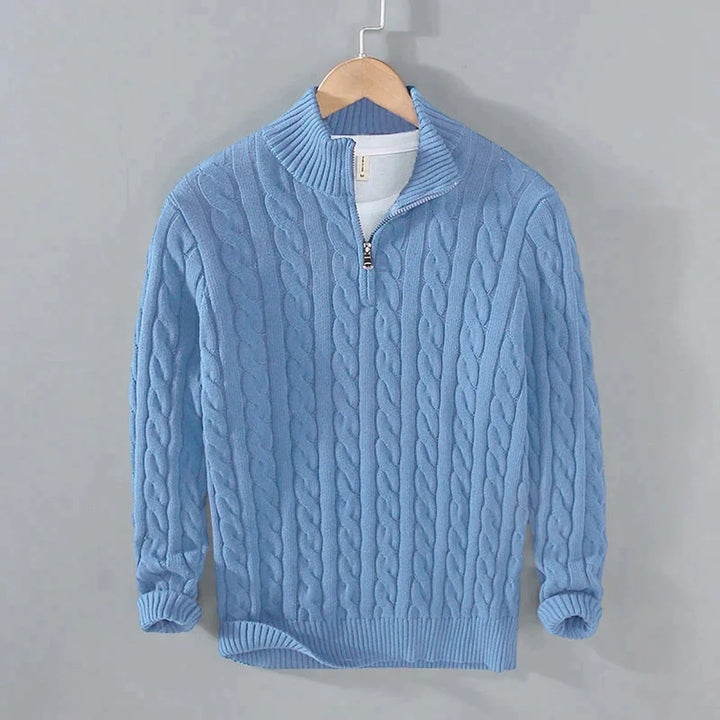Simon | Herren Pullover Strick Halbzip Zopfmuster Baumwollmischung 4